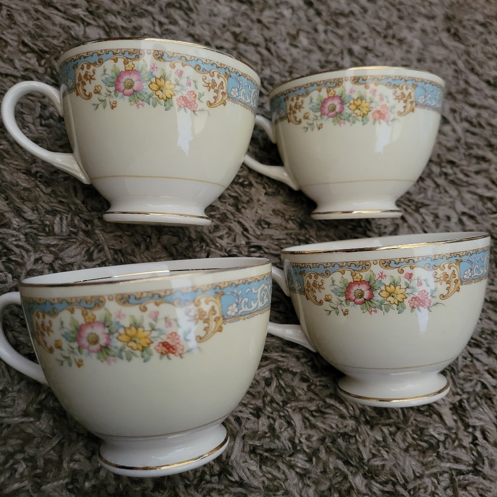 Vintage 1947 Homer Laughlin Nautilus Eggshell - "Blue Dawn" Tea Cups, 4 Count